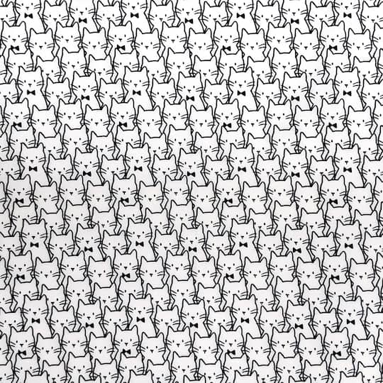 Camelot Fabrics Meow White Cat Clusters Cotton Fabric